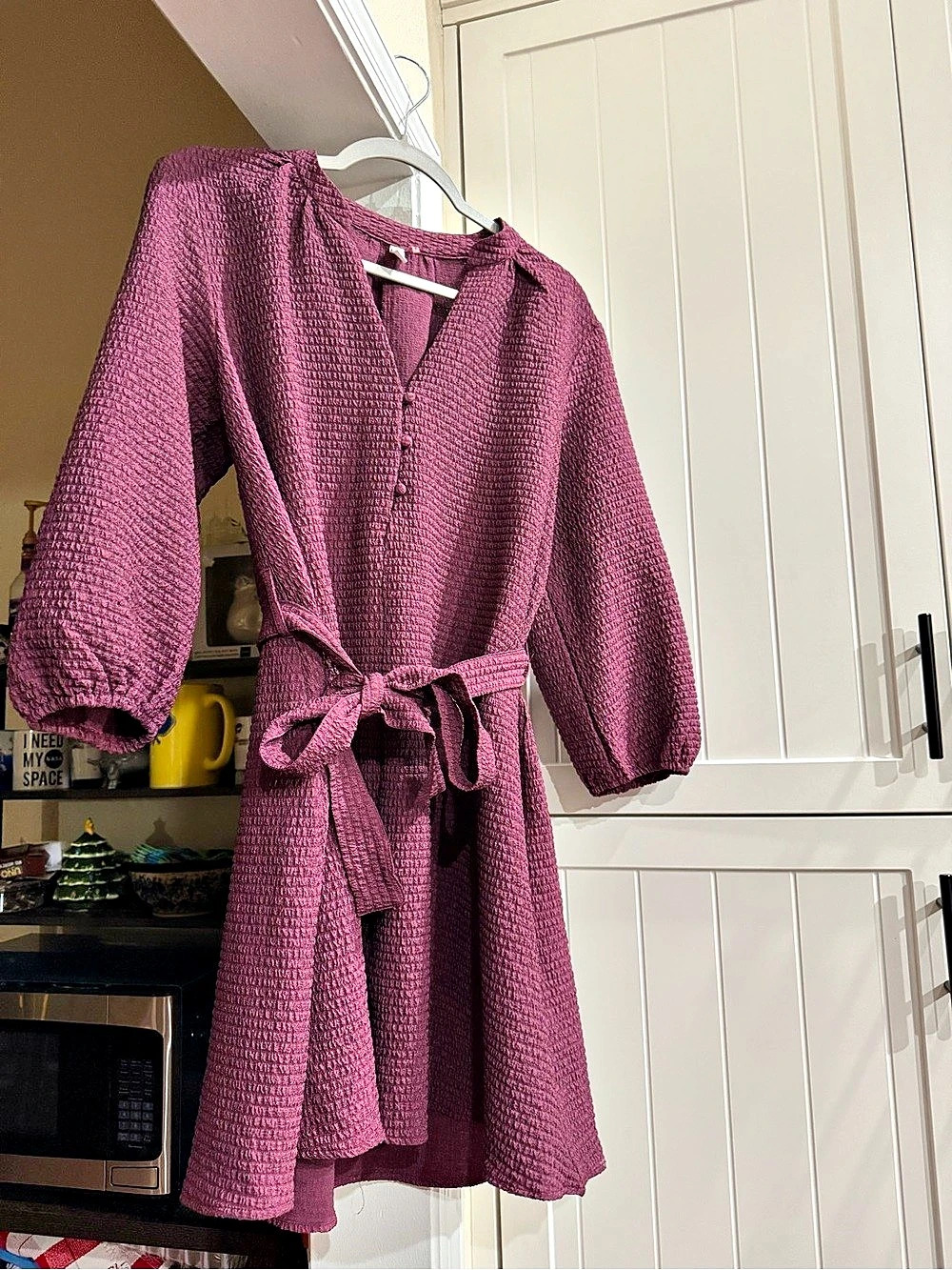 Women's Textured Tie Waist Mini Dress in Purple